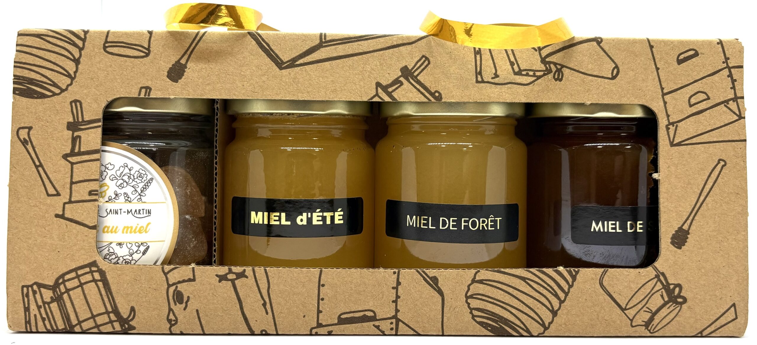COFFRET 3 POTS DE MIEL ET 1 POT DE BONBON